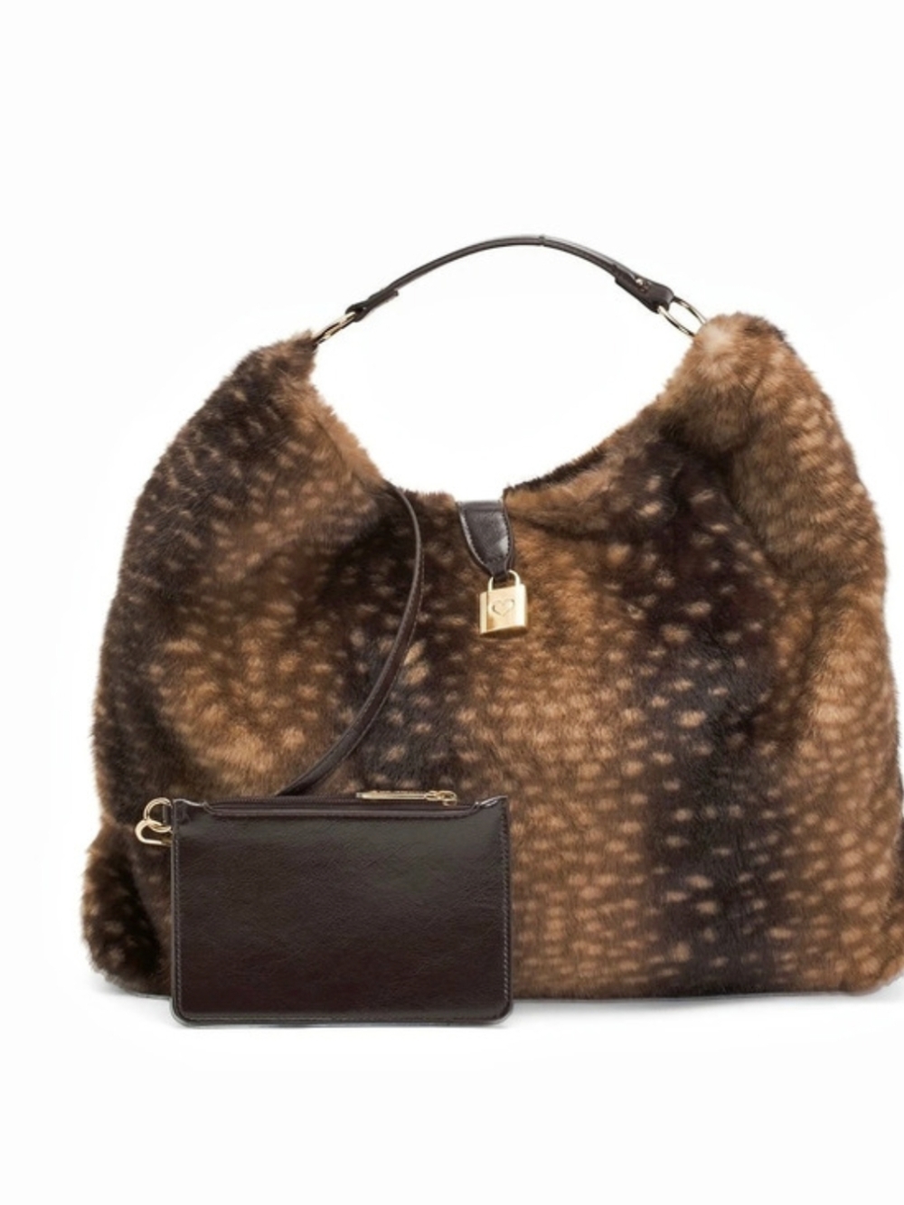 đ¤âŞď¸Betsey Johnson âŞď¸deer print Xotelly Faux Fur Hobo Bag Brown